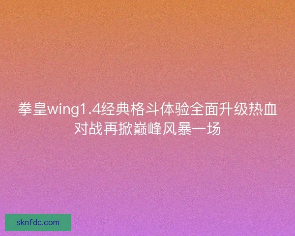 拳皇wing1.4经典格斗体验全面升级热血对战再掀巅峰风暴一场